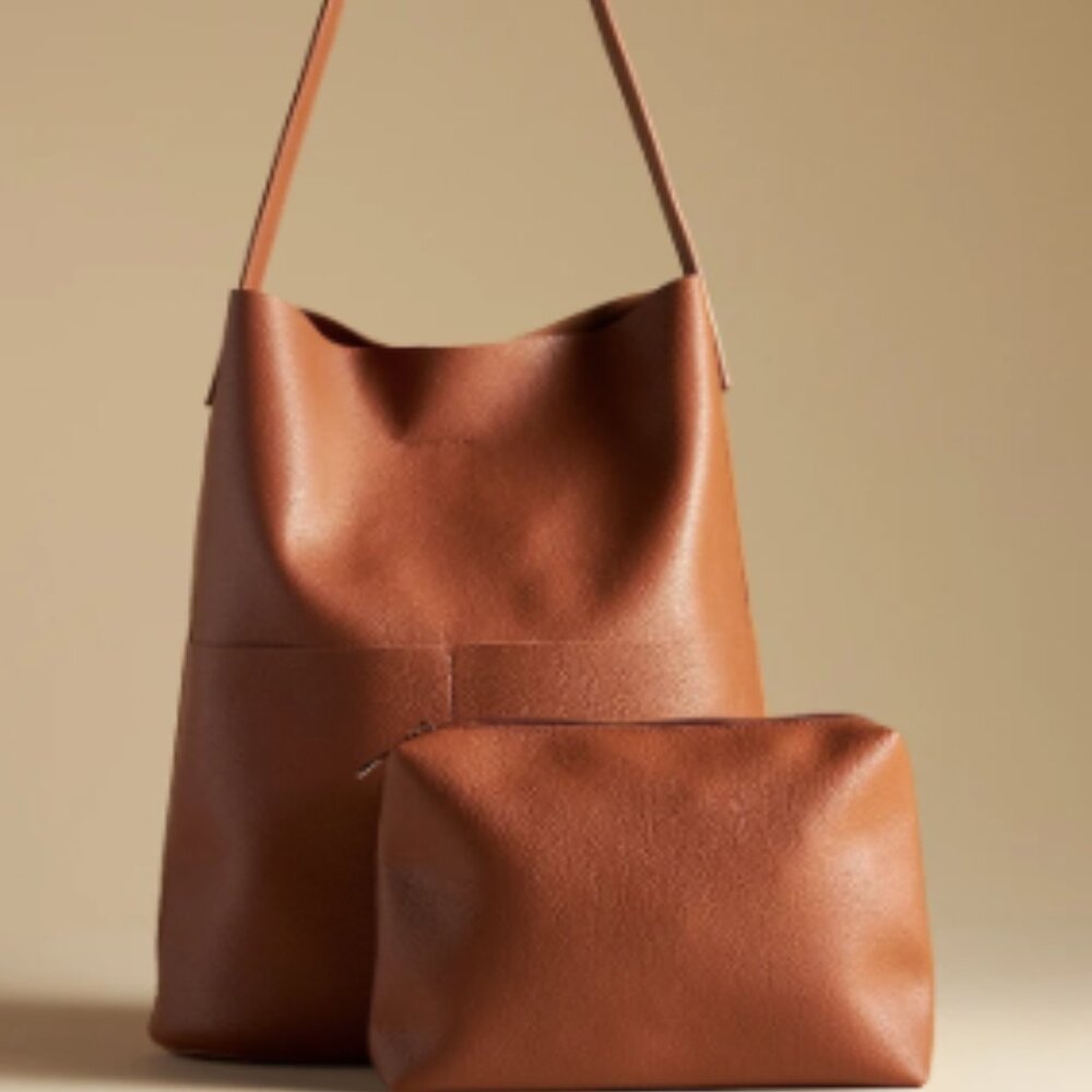 The Joss Faux Leather Bucket Tote w/Mini Pouch